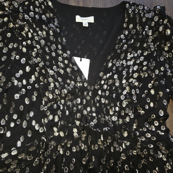 A Loves A Black Gold Metallic Dot Long Sleeve Dress | Party Mini Dress SZ M - Picture 10 of 14